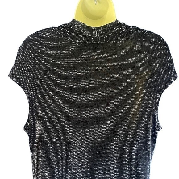 Another Thyme Sparkle Metallic Black Dressy Top Blouse Cap Sleeves, size Large - Picture 4 of 7